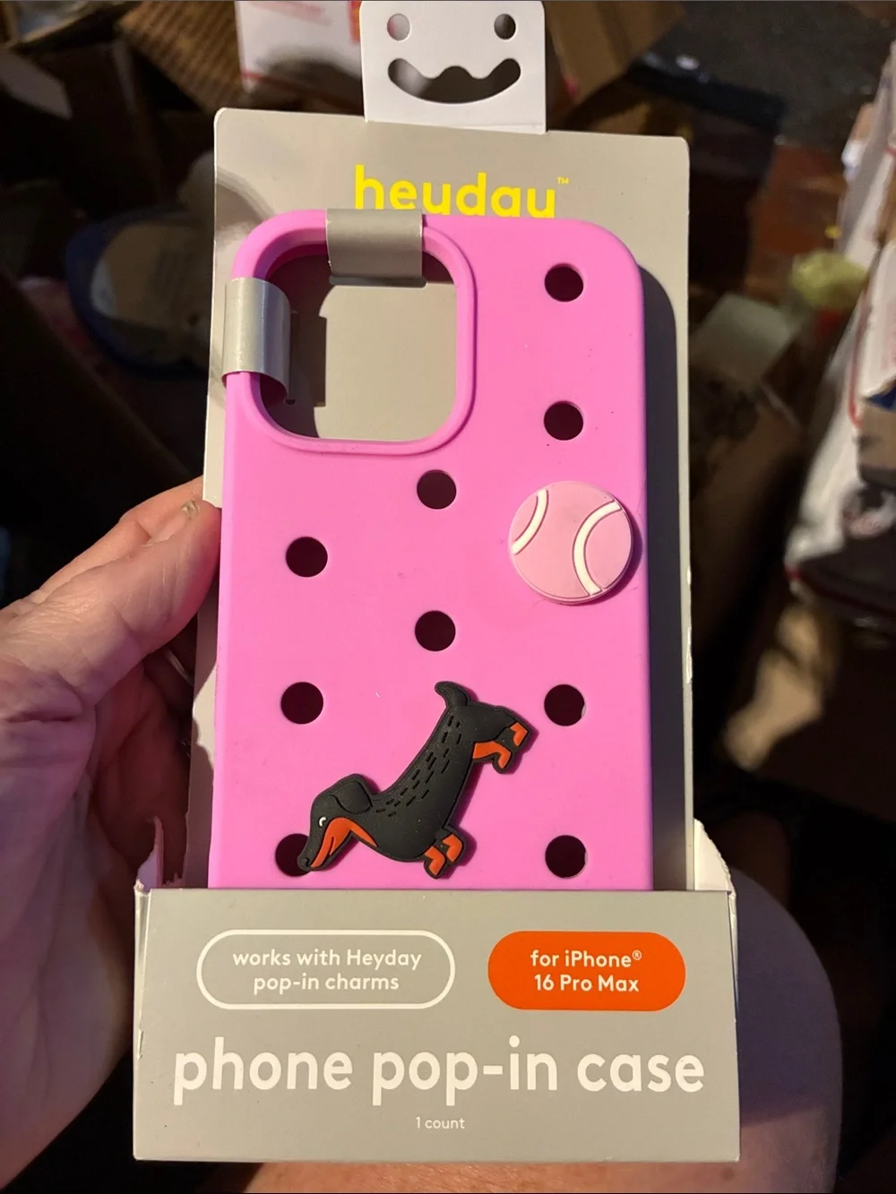 heyday Pink Silicone Phone Pop-In Case with Dachshund Charm